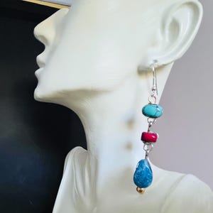 Navajo Turquoise, Coral and Denim Lapis Earrings #387