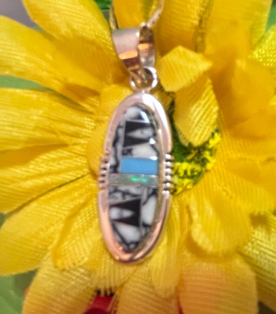 Navajo Sterling White Buffalo and Turquoise and Op