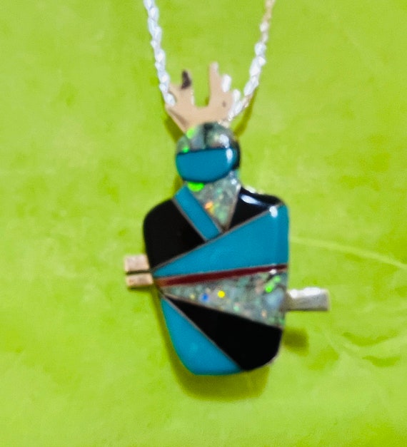 Navajo Sterling Turquoise and Opal Deer Dancer Pot