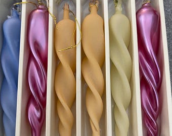 Vintage Glass Candle Icicle Twisted Multi Color Christmas Tree Ornaments 6 In Box