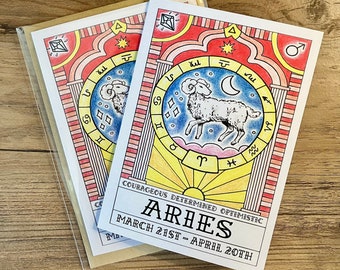 Biglietto di auguri Ariete Zodiac A6 con busta Kraft marrone