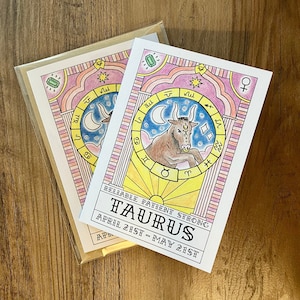 Carte de voeux A6 Zodiaque Taureau avec enveloppe kraft marron