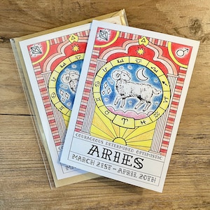 Carte de voeux A6 Zodiaque Bélier avec enveloppe kraft marron