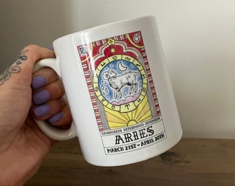 Taza de cerámica con diseño del zodiaco - Aries / Regalo del signo zodiacal / Aries