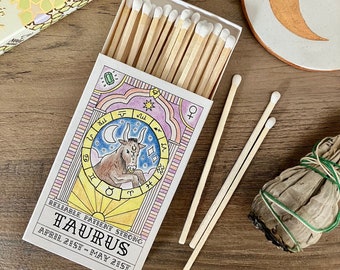 Cerillas grandes para el signo zodiacal Tauro / Perfectas para velas, incienso, salvia, etc. / Pequeño obsequio, relleno de medias