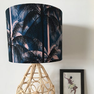 25cm Blue Palm Beach Lampshade, Table Lampshade, Blue Lampshade, Beach Decor, Tiki Decor, Drum Lampshade, Tropical Lampshade