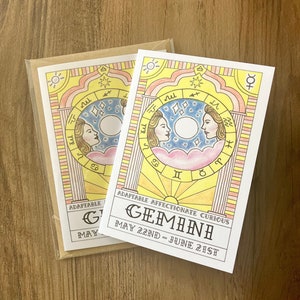 Carte de voeux A6 Zodiac Gémeaux avec enveloppe kraft marron