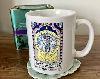 Taza de cerámica con diseño del zodiaco - Acuario / Regalo del signo zodiacal / Regalo de Acuario