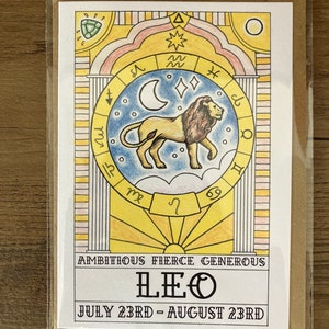 Carte de voeux A6 Zodiaque Lion avec enveloppe kraft marron