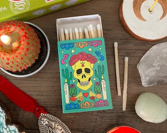 Cerillas para el Día de los Muertos, Cerillas para velas del Día de los Muertos, Regalo de Halloween, Calavera de azúcar, Regalo festivo, Regalo único, Regalo de Halloween
