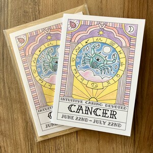 Carte de voeux A6 Zodiaque Cancer avec enveloppe kraft marron