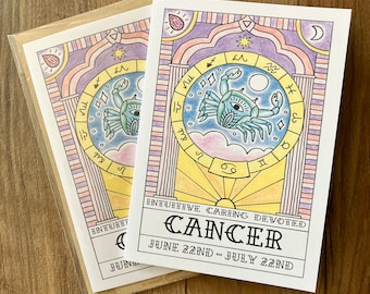 Tarjeta de felicitación del signo del zodíaco Cáncer, tamaño A6, con sobre Kraft marrón