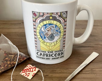 Taza de cerámica con diseño del zodiaco - Capricornio / Regalo del signo zodiacal / Capricornio