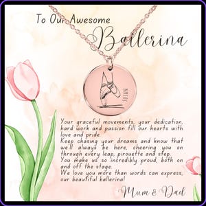 Gepersonaliseerde ballerina naamketting met mooie boodschap voor een dochter – Aangepaste balletdanser sieraden en boodschap voor jonge balletdochter