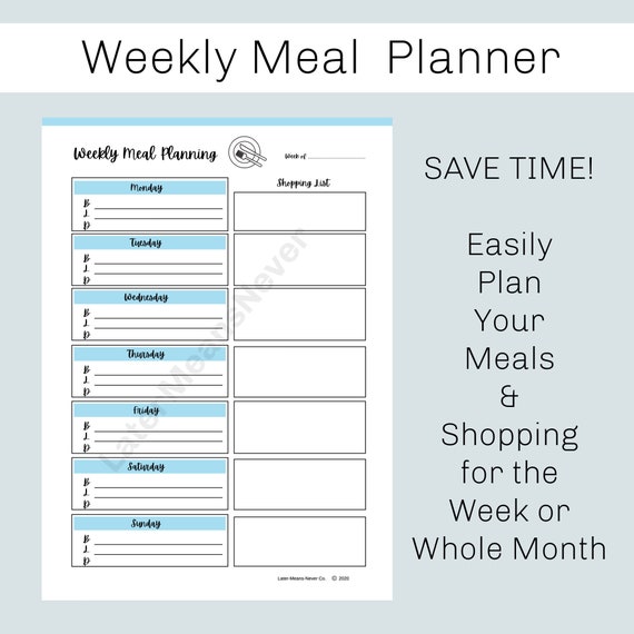 Simple Meal Planner Printable Meal Planner Weekly Meal | Etsy