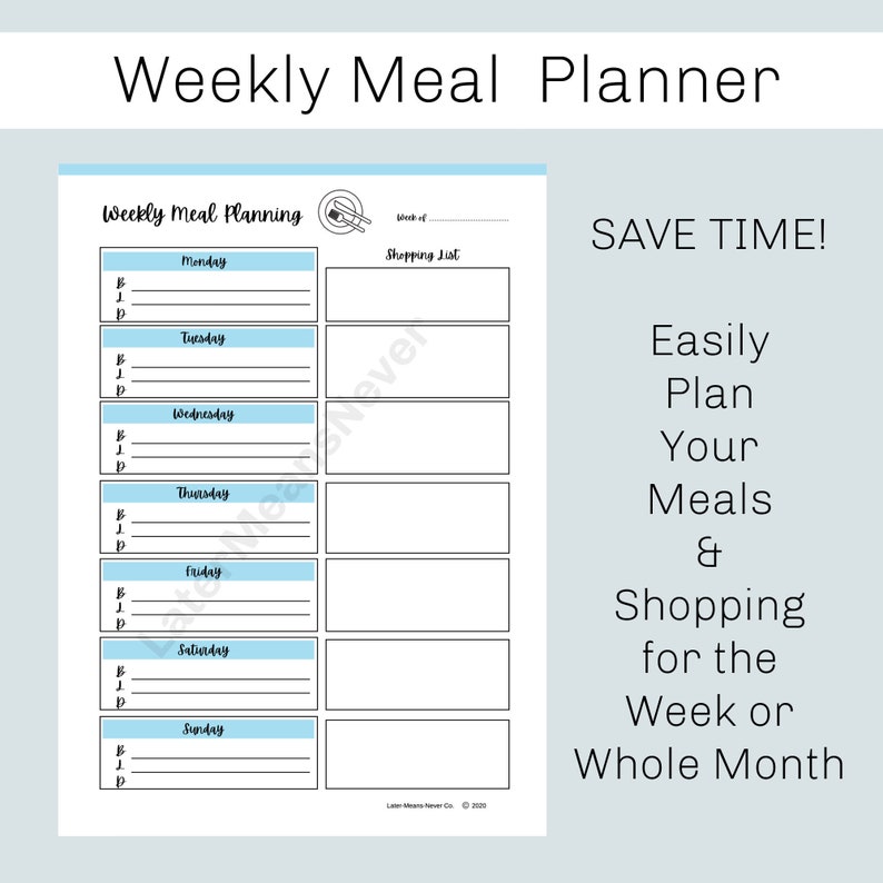 Simple Meal Planner Printable Meal Planner Weekly Meal - Etsy