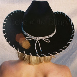 Chapéu de cowboy com strass LASSO, rainha do rodeio, despedida de solteira, casamento ocidental, festival de música, chapéu de cowboy com strass, cowgirl brilhante