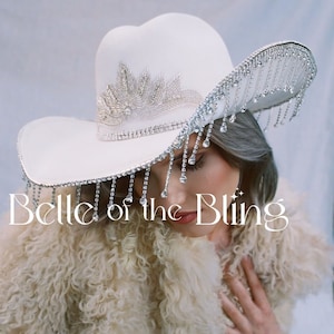 Bridal rhinestone cowgirl hat, country wedding, bachelorette party, western wedding, luxury hat, gift for her, ranch wedding, boudoir hat
