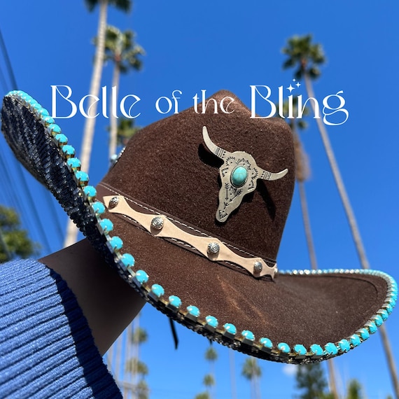 Turquoise Cowgirl Hat, Country Wedding, Gifts for Her 