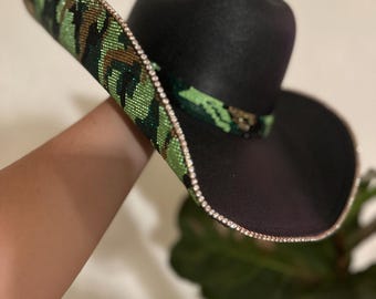 CAMO COWGIRL bling hat, cowgirl theme party,  western theme, bachelorette party, birthday gift, country music festival, camouflage hat