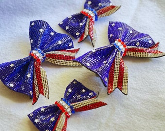 Rhinestone bow, bling bow, 4th of July hair accessory , bling shoe clip, American flag bow, crystal bow, pageant accessory, derby statement