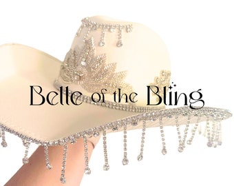 Bridal rhinestone cowgirl hat, country wedding, bachelorette party, western wedding, charro quinceanera , vaquera, cowgirl bling, last rodeo