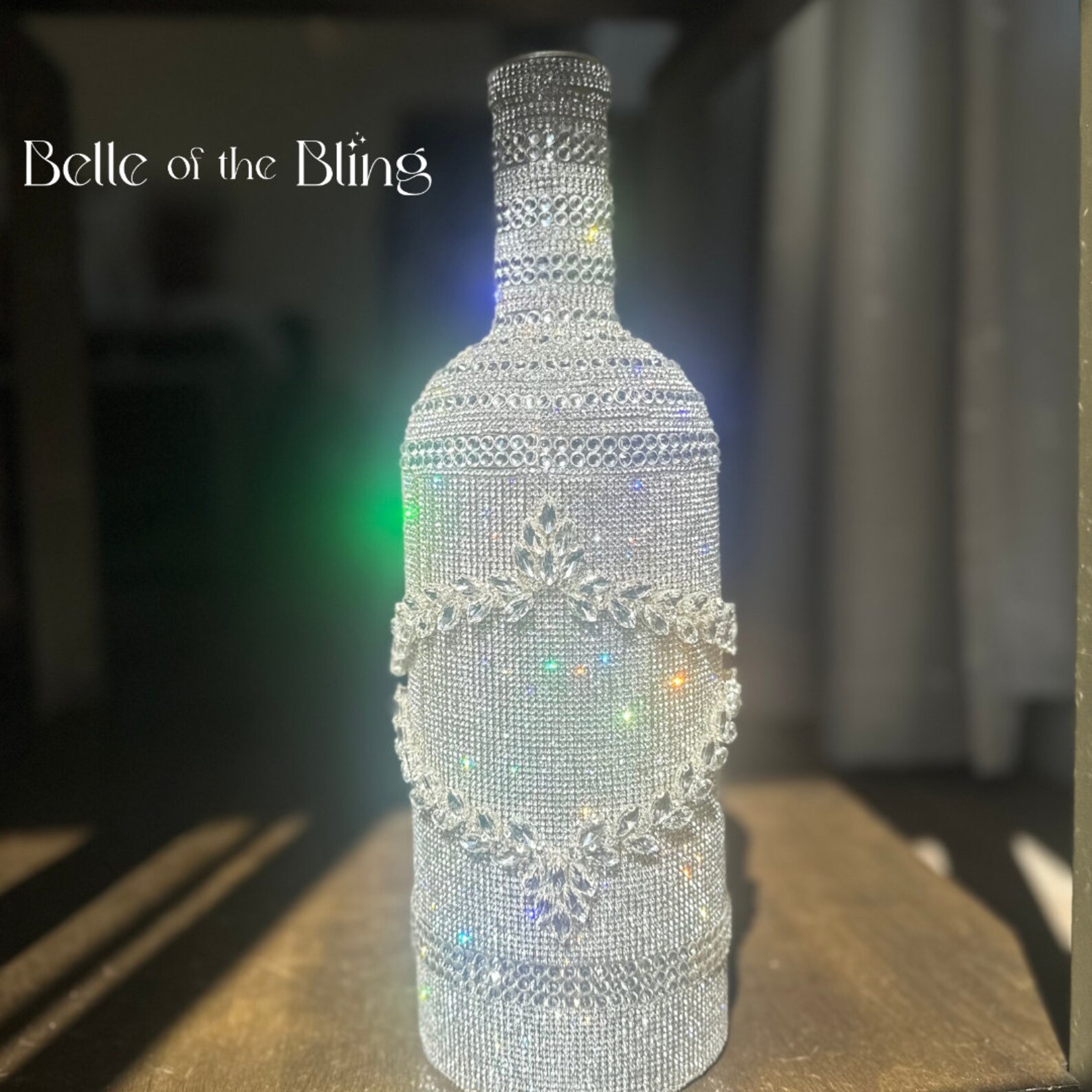 Rhinestone Bottle, Bling Centerpiece, Bar Decor, Bridal Decor, Birthday