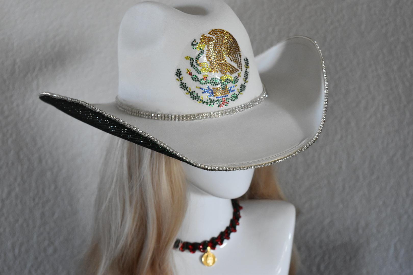 Mexico flag ??Rhinestone Western Hat Mexican Flag Custom Western Outlaw Hard Hat Cowboy Hat | eBay main image 4