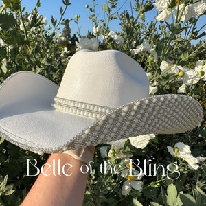 Viral rhinestone and pearl bridal cowgirl hat,  charro quinceanera, western wedding, country wedding, bling cowgirl, country music festival