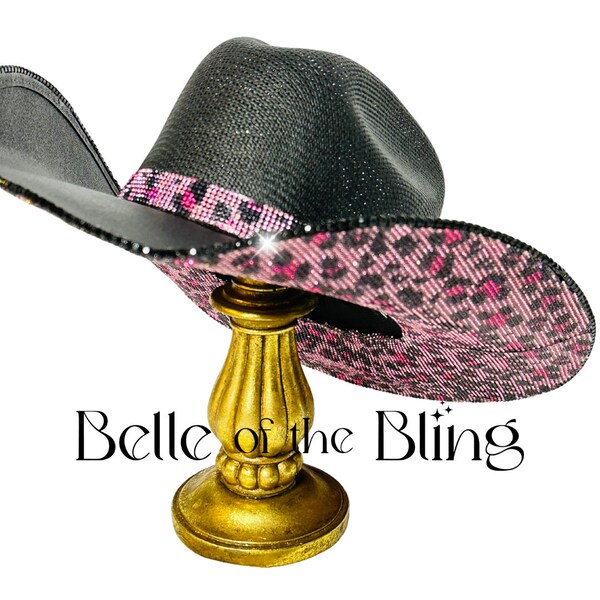 Pink cheetah leopard rhinestone cowgirl hat, country wedding, western wedding, Beyonce concert, Shania Twain concert, Nashville bachelorette