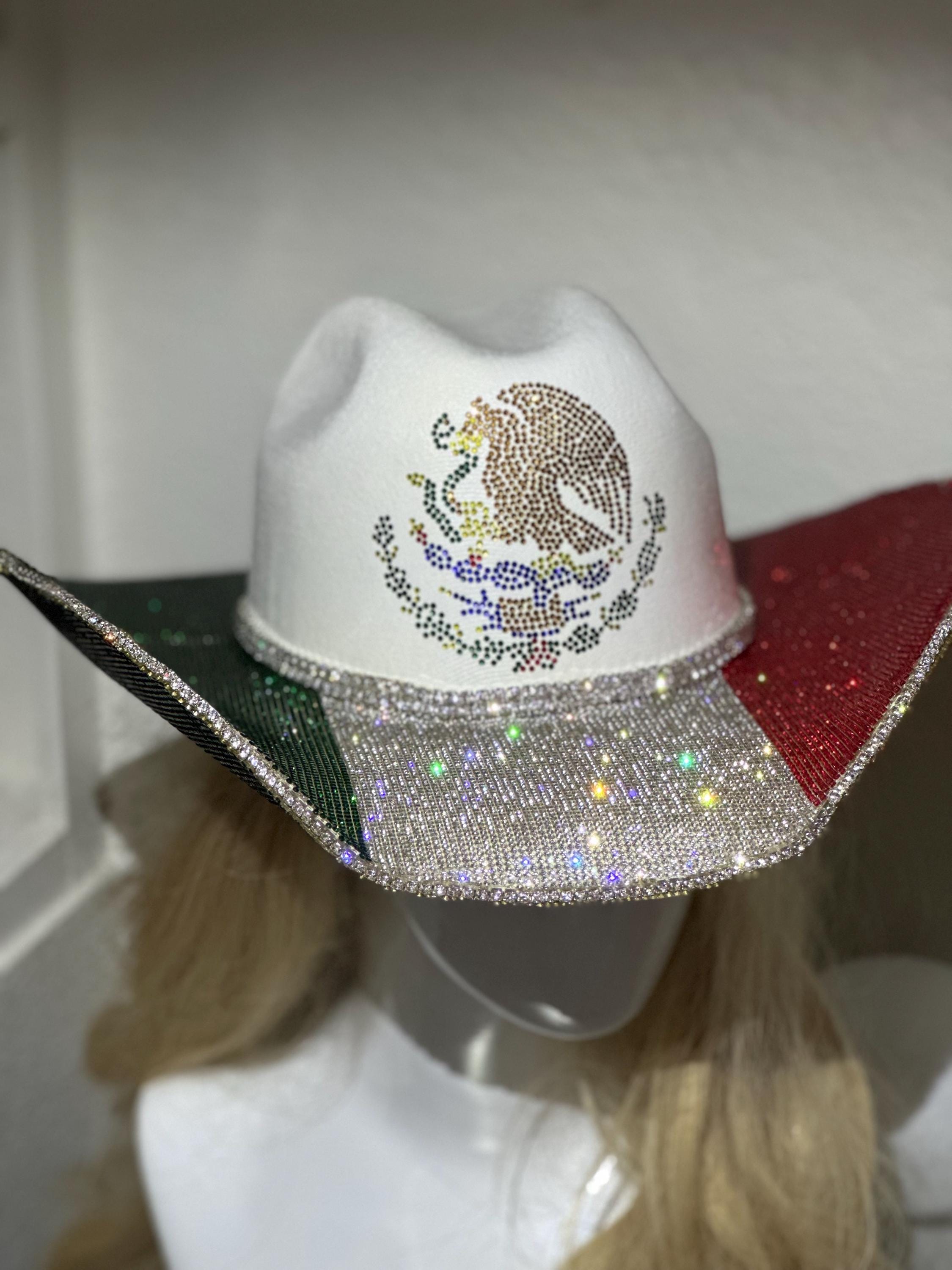 Mexico flag ??Rhinestone Western Hat Mexican Flag Custom Western Outlaw Hard Hat Cowboy Hat | eBay main image 2