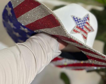 Amerikanische Flagge Strass Cowgirl Hut, NFR 4. Juli, blingy Cowboy Hut