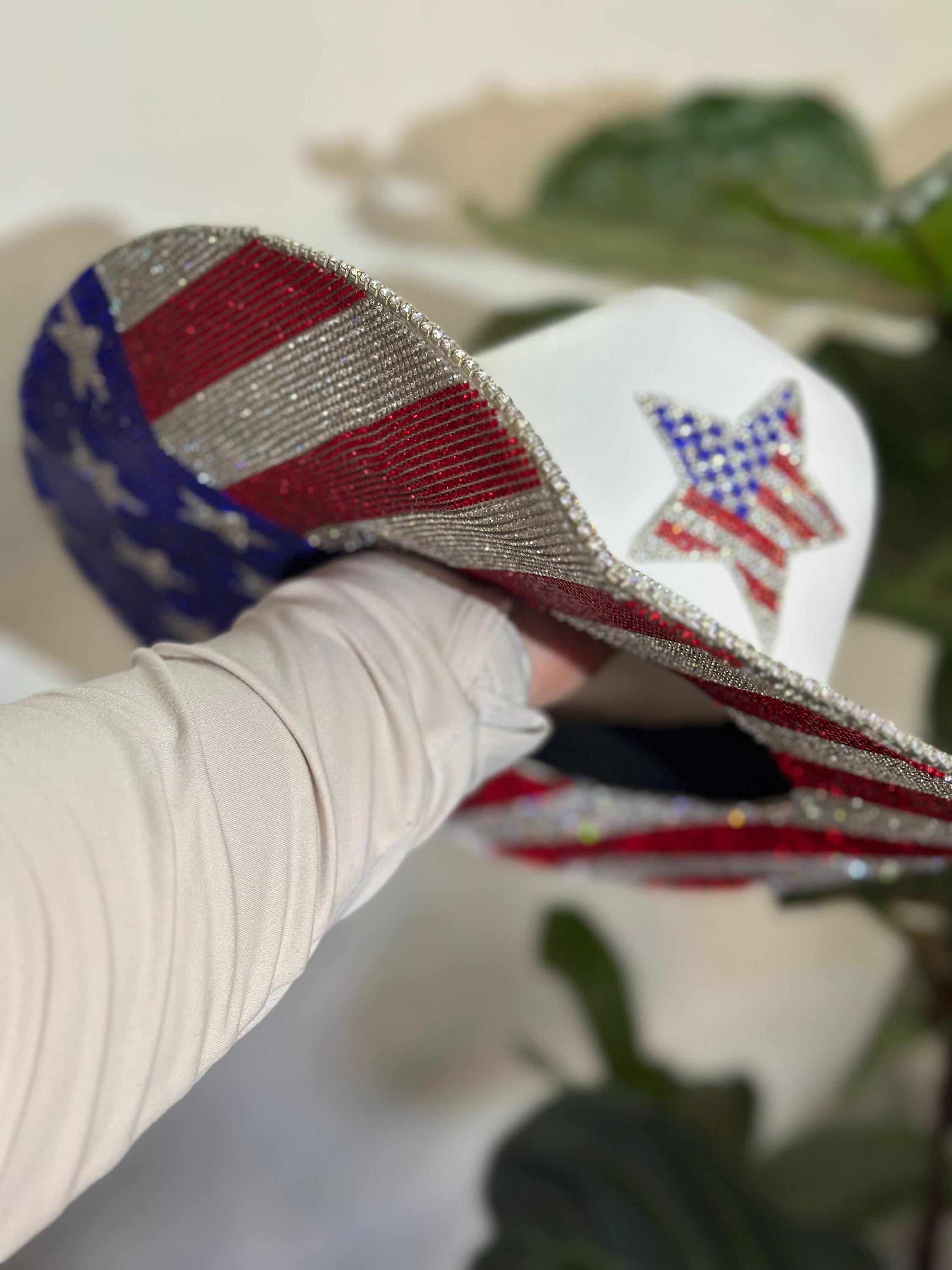 SP Sophia Collection American Flag Rhinestone Cowboy Hat AMERICAN FLAG USA Rhinestone Cowboy Hat Red White and Blue  main image 3
