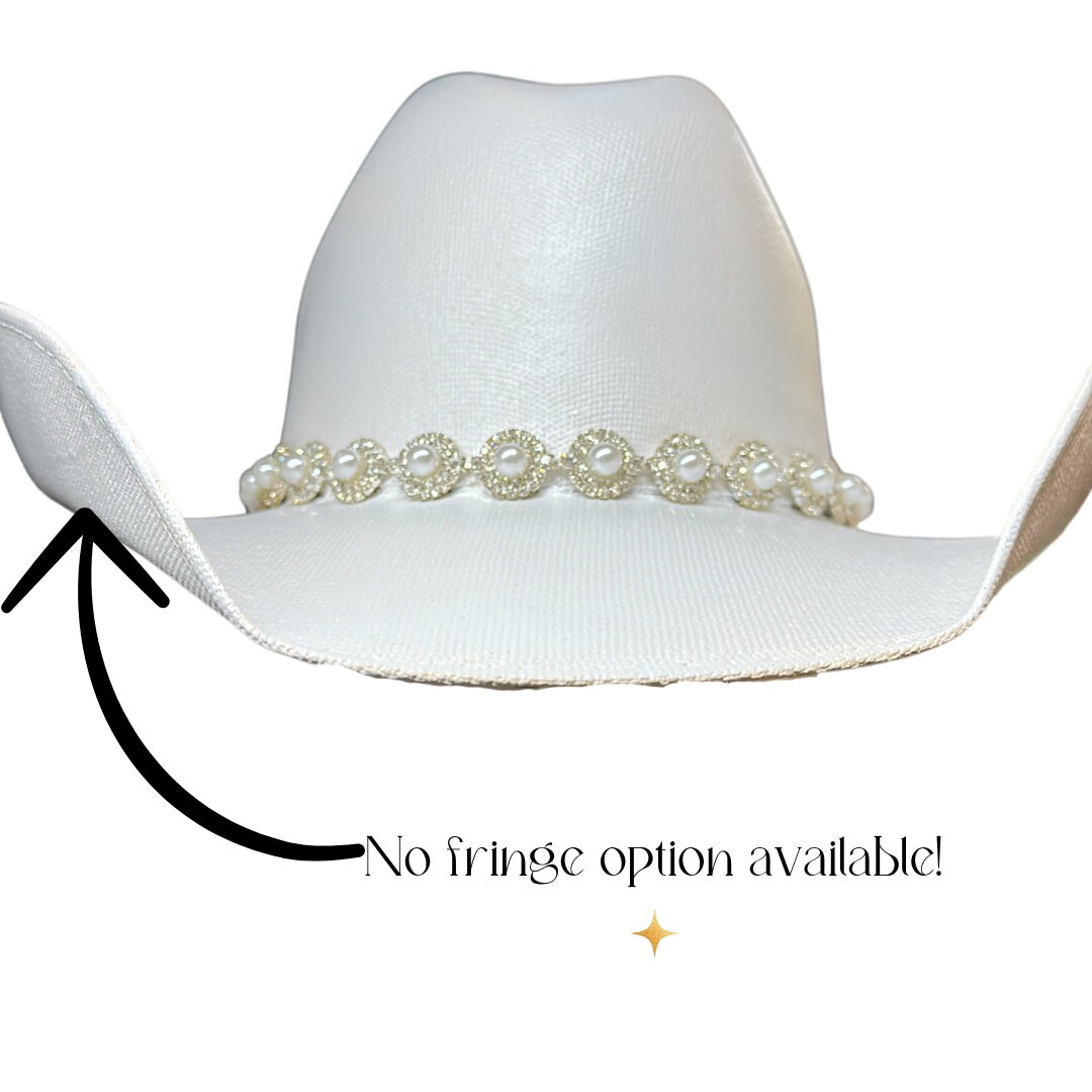 Bridal Bling Pearl and Rhinestone Fringe Cowboy Hat, Bridal  display picture 3