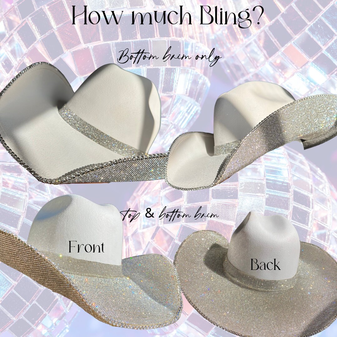Sombrero Vaquero Para Mujer Con Rhinestones Y Perlas, Ala Ancha Brillante, Ideal Para Bodas, Cosplay Y Sesiones De Fotos