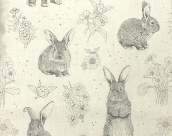 Rabit Floral Tissue Paper Decoupage Napkin