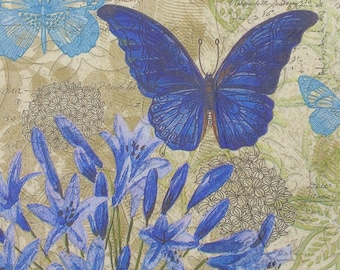 Gothic Blue Butterfly & Lilly Flower Paper Decoupage Napkin