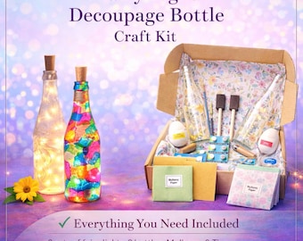 Fairy Light Glass Bottle Decoupage  Kit – DIY Craft Kit for Adults, Upcycled Glass Bottle Craft, Relaxing Creative Gift Idea, Home Décor Kit