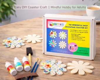Daisy Decoupage Coaster Kit DIY Craft Kit for Adults Beginners Gift Mindful Hobby Set
