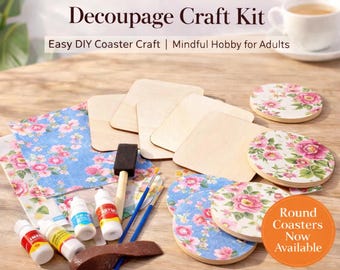 Square Japanese Garden Decoupage Coaster Craft Kit, Floral DIY Hobby for Adults