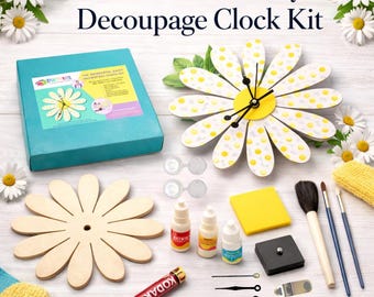 Daisy Decoupage Clock Kit DIY Wooden Wall Clock Craft Floral Gift