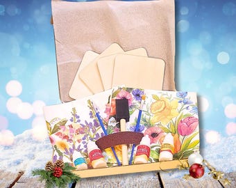 Beginner Floral Garden Decoupage Kit – DIY Coaster Craft with Paints & Tools