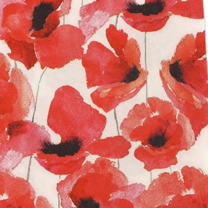 May include: A watercolour painting featuring a white background with red poppies. The poppies are painted in a loose, abstract style, with soft edges and overlapping petals.