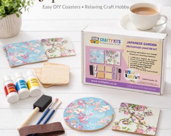 Round Japanese Garden Decoupage Coaster Craft Kit, Floral DIY Hobby for Adults