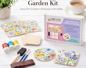 Floral Decoupage Round Coaster Craft Kit, Beginner DIY Hobby, Includes Paints Tools