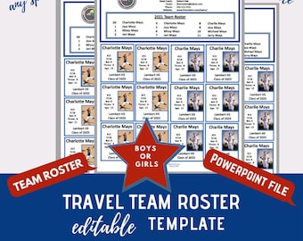 Travel Team Roster Template - Red White & Blue Deluxe - 12 Players