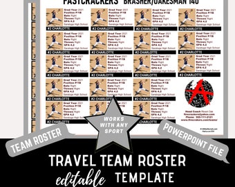 Travel Team Roster Template - Black & White - 18 Players