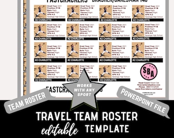 Travel Team Roster Template - Black & White - 15 Players