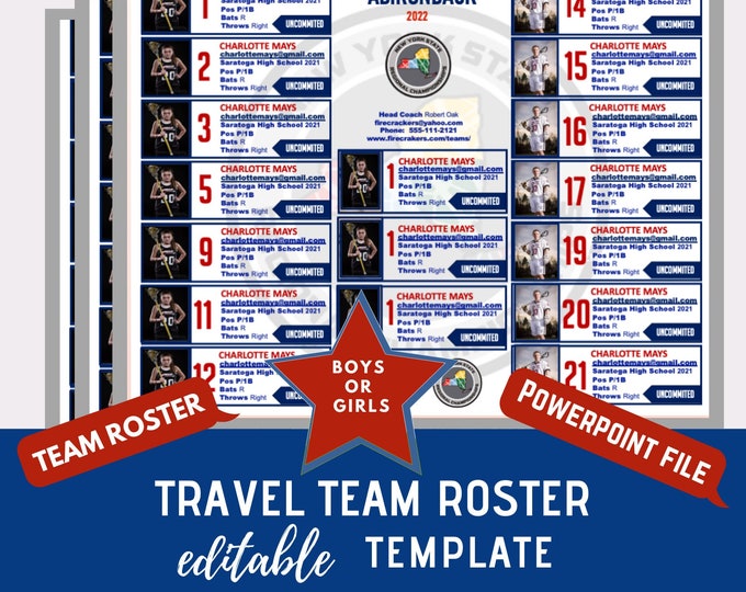 Travel Team Roster Template Blue 9 Players per Page Powerpoint Template ...