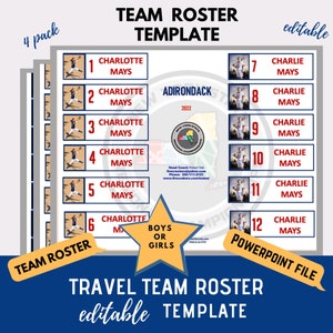 Travel Team Roster Template - Red White & Blue - 12, 13, 14 or 15 Players